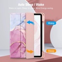 Marble pattern print folded flip pu leather transparent hard PC tablet box iPad push pencil slot