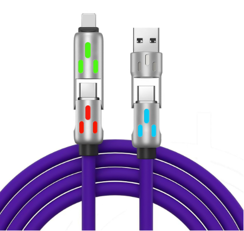 240W Super Fast 4-in-1 Charging USB Cable RGB Colour LED Data Cable for Laptop Tablet Android Devices